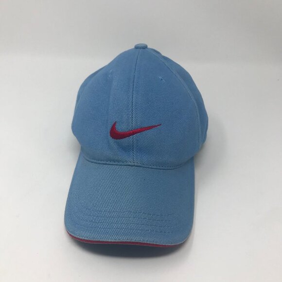 VTG Vintage Nike Youth Sky Blue Red Swoosh Baseball Cap Hat